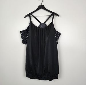 Swim by Cacique Black White Polka-dot Tankini Top Size 28